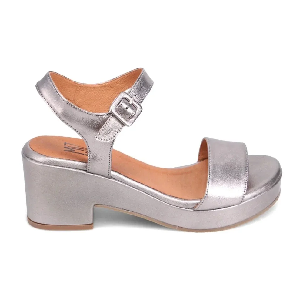 New Miz Mooz Gillie Leather Platform Heeled Sandals Pewter‎ EU 42 US 10.5-11